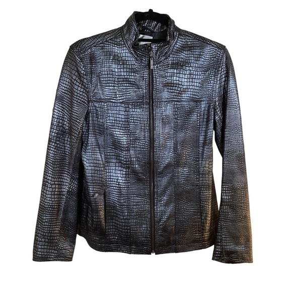 Chico’s Women’s Metallic Snake Skin 100% Leather Jacket.  Size 0 - Picture 1 of 5